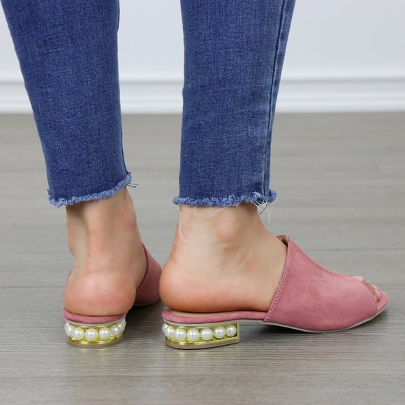 Pink Vegan Suede Loafer Open Toe Sandal Pearl - Picture 5 of 6